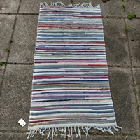 multifarvet stribet gammelt kludetæppe fra Sverige svensk løber tæppe genbrug